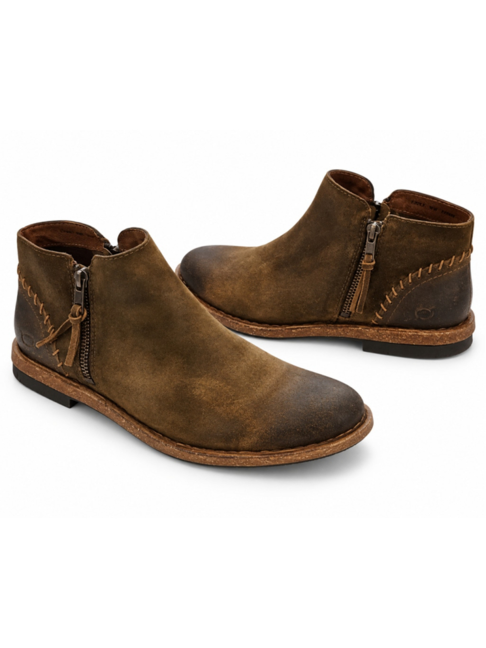Born Tavar Boots Womens 7.5 Brown Distressed Leather Ankle Booties F51826 Zip